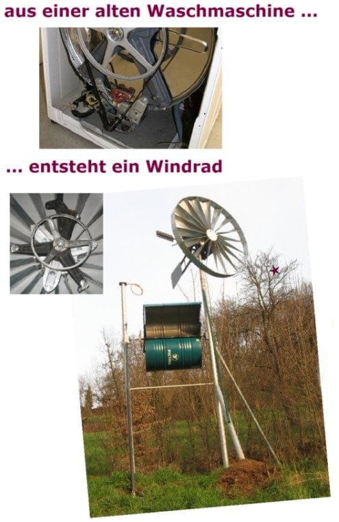 Windrad aus alter Waschmaschine selbst bauen