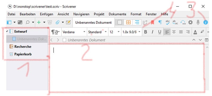 Scrivener-Die Benutzeroberfläche