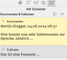 Scrivener-inspektor-Textstellen im aktuellen Dokument kommentieren und Fußnoten einfügen