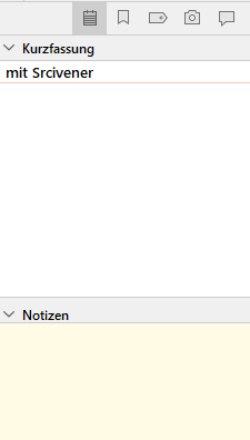 Scrivener-inspektor-Zusammenfassung und Notizen zum aktuellen Dokument