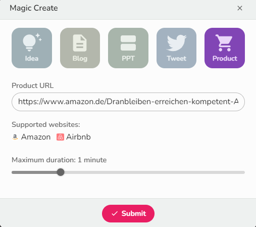 Erstelle ein Video aus einer Produkt-Seite bei Amazon - fliki AI