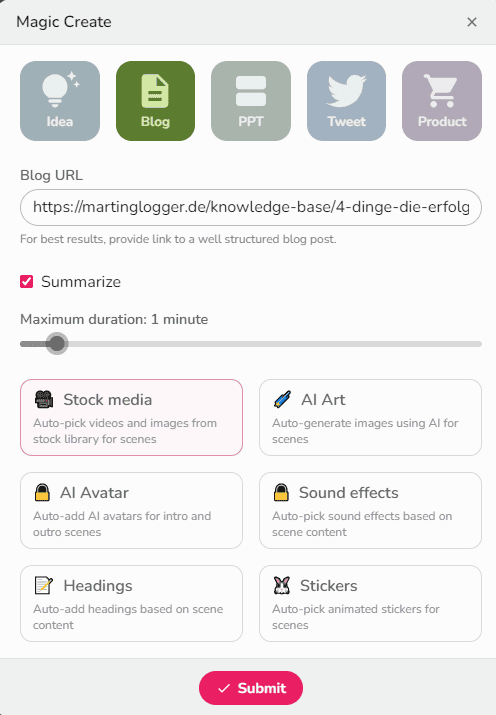 details zum video einstellen - fliki AI