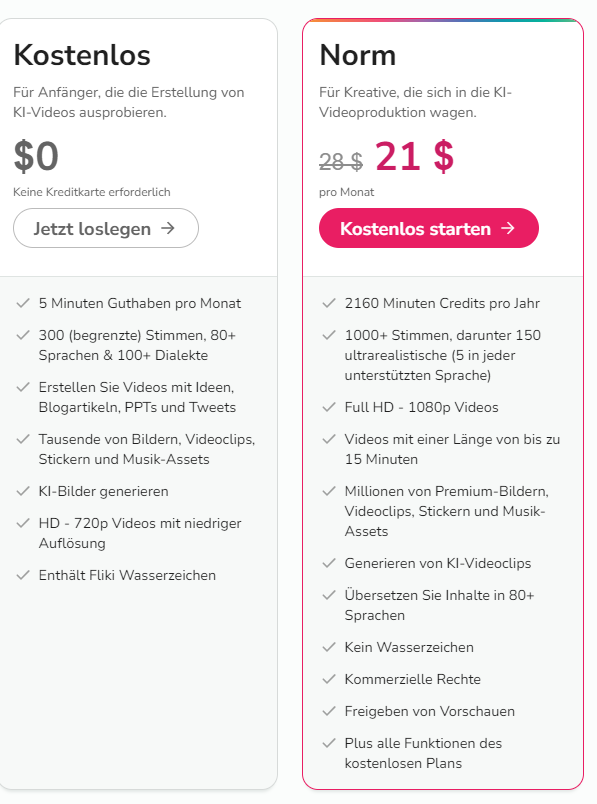 preispläne kostenlos und norm - fliki AI